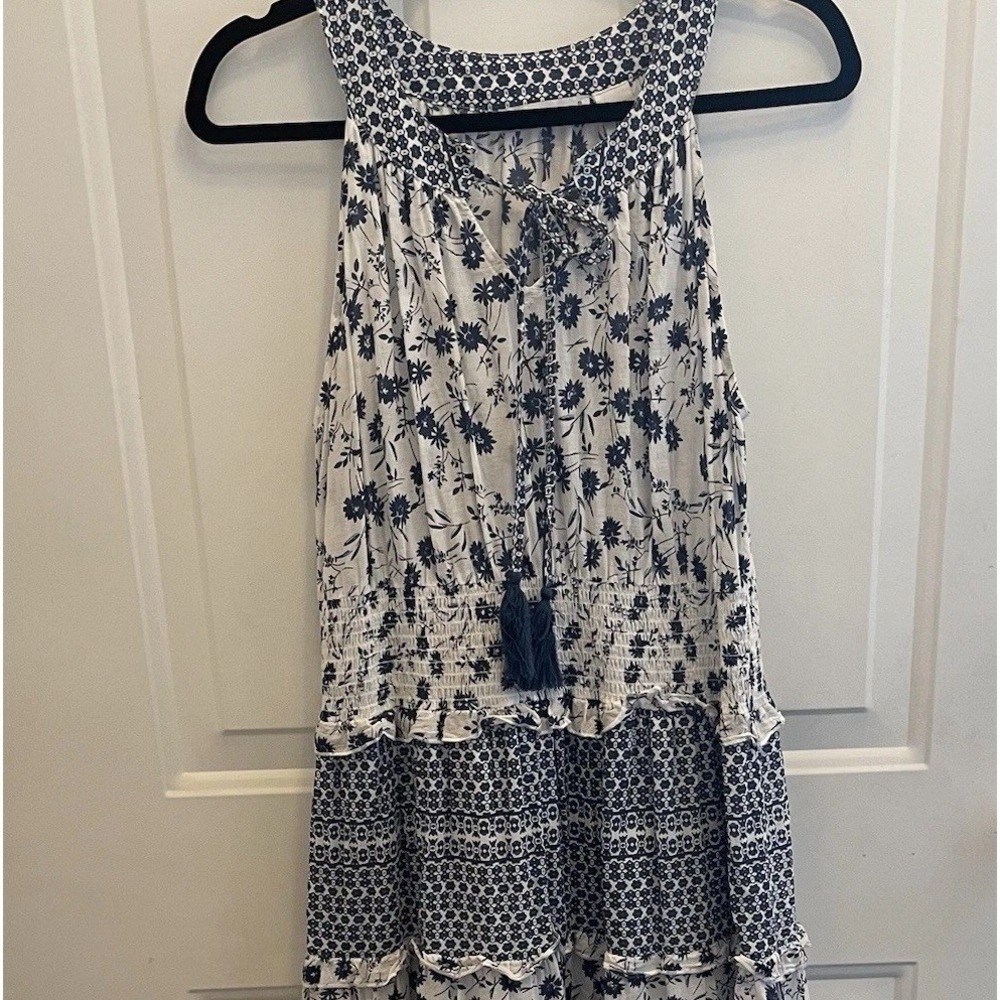 Keren Hart Tiered Maxi Dress Floral‎ Sleeveless Boho Women's L Cottage Beach